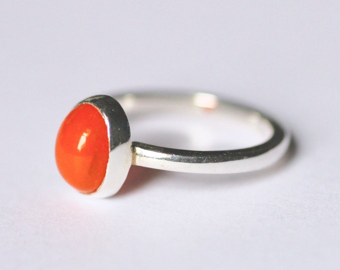Opal Gold Ring Natural Stone May Birthstone Simple Wedding Minimalist Dainty Engagement orange stone Jewelry Stacking Yellow Solid Gold Ring