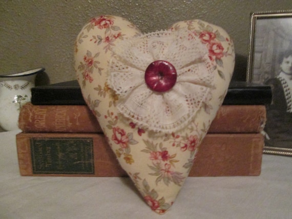 Heart Pillow Embellished  with vintage linen