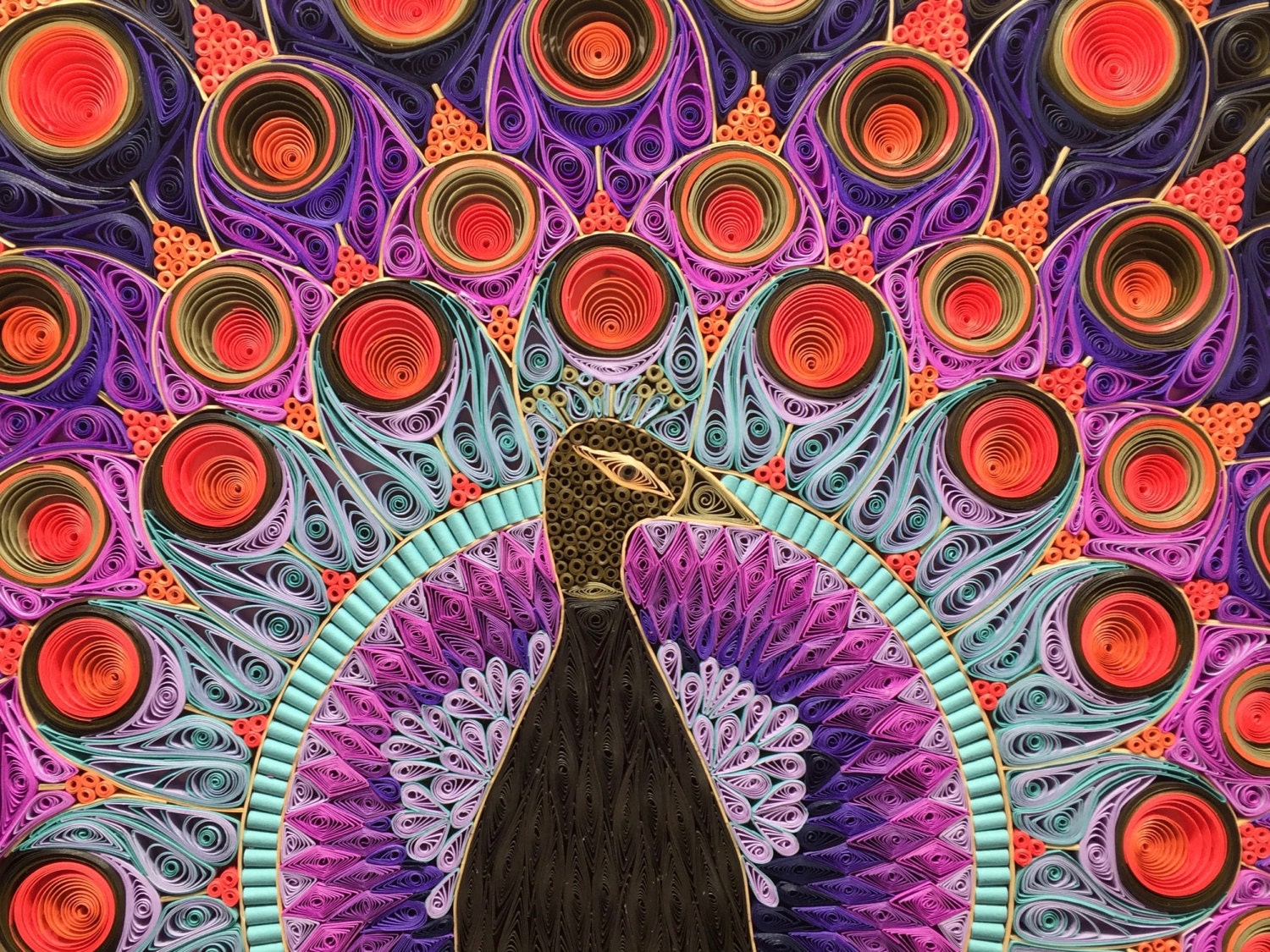 Peacock Paper Mosaic 8x10 made with hand rolled by ErinCuret