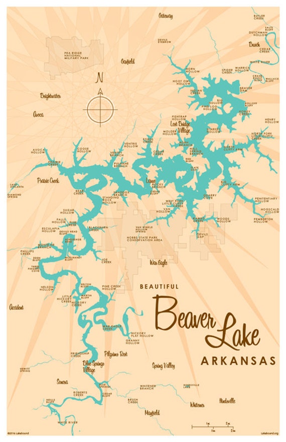 Beaver Lake Arkansas Map Print