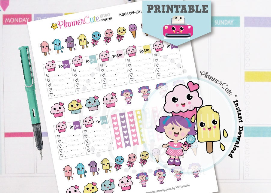 free printable kawaii planner stickers by plannercute