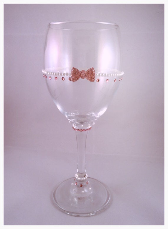 Pink Bow Sparkle Wine Glass by JennsGiftsUK on Etsy