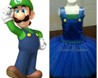 Luigi Super Mario Bros Inspired Tutu Dress Facebook.com/ValureCouture Pinterest.com/ValureCouture ValureCouture.Etsy.com