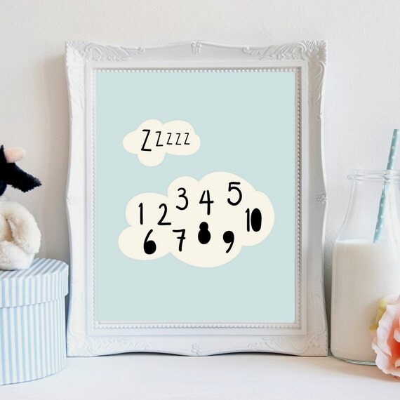 Numbers in a cloud nursery wall art
