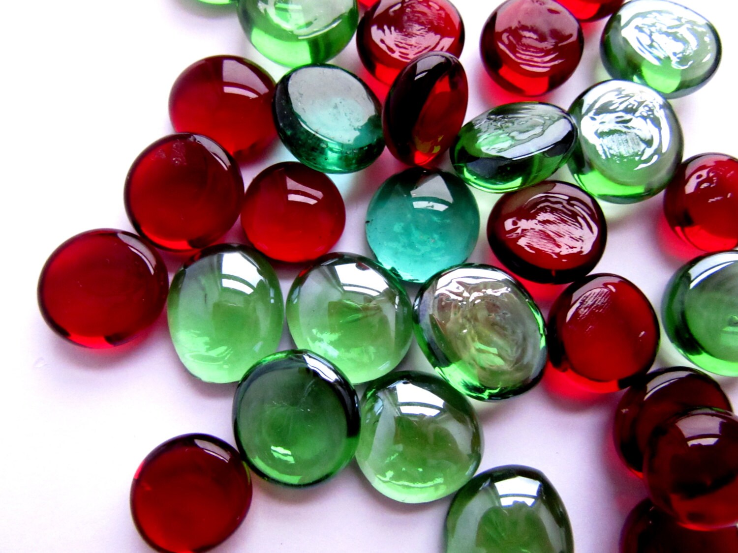 60 Red and Green Glass Gems Christmas Colors by ShiningEyeArts
