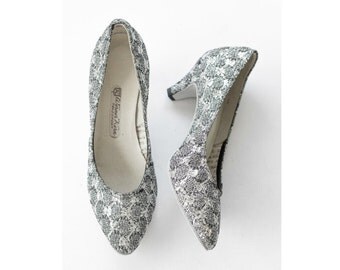 1960s silver and black glitter heels SIZE 7