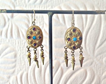 Genuine Victorian Turquoise Garnet Gold Filled Earrings - Antique - Vintage