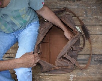 22 Inch Duffle Bag / Overnight Bag / Weekend Bag / Carry On Luggage / Sports Bag Genuine Rustic Real Leather Brown Leather by Ebb Flow