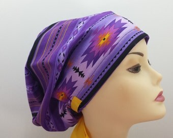 Women's surgical scrub hats, or scrub caps-Purple Transmuter Aztec