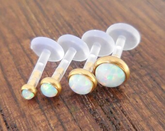 16G 2,3,4,5mm Gold Tone Titanium Fire & Ice Opal Triple Forward Helix BioFlex BioPlast Earring Cartilage Tragus 6 or 8mm Comfortable Post