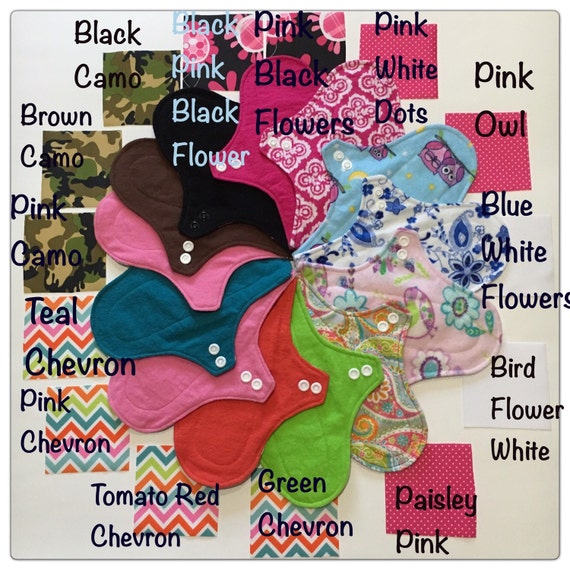 3 Cloth Menstrual Pads 6 Sizes 9 Colors Pantiliner by RagPads