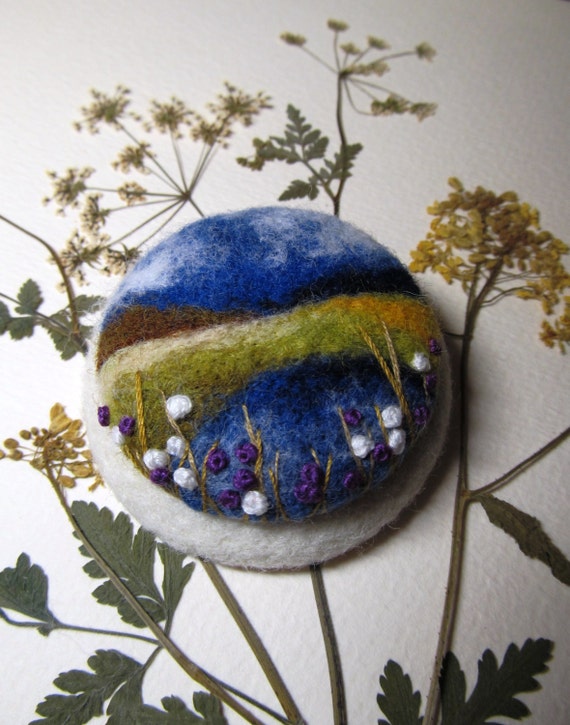Needle felted brooch with embroidery Wool felt by FeltAccessories