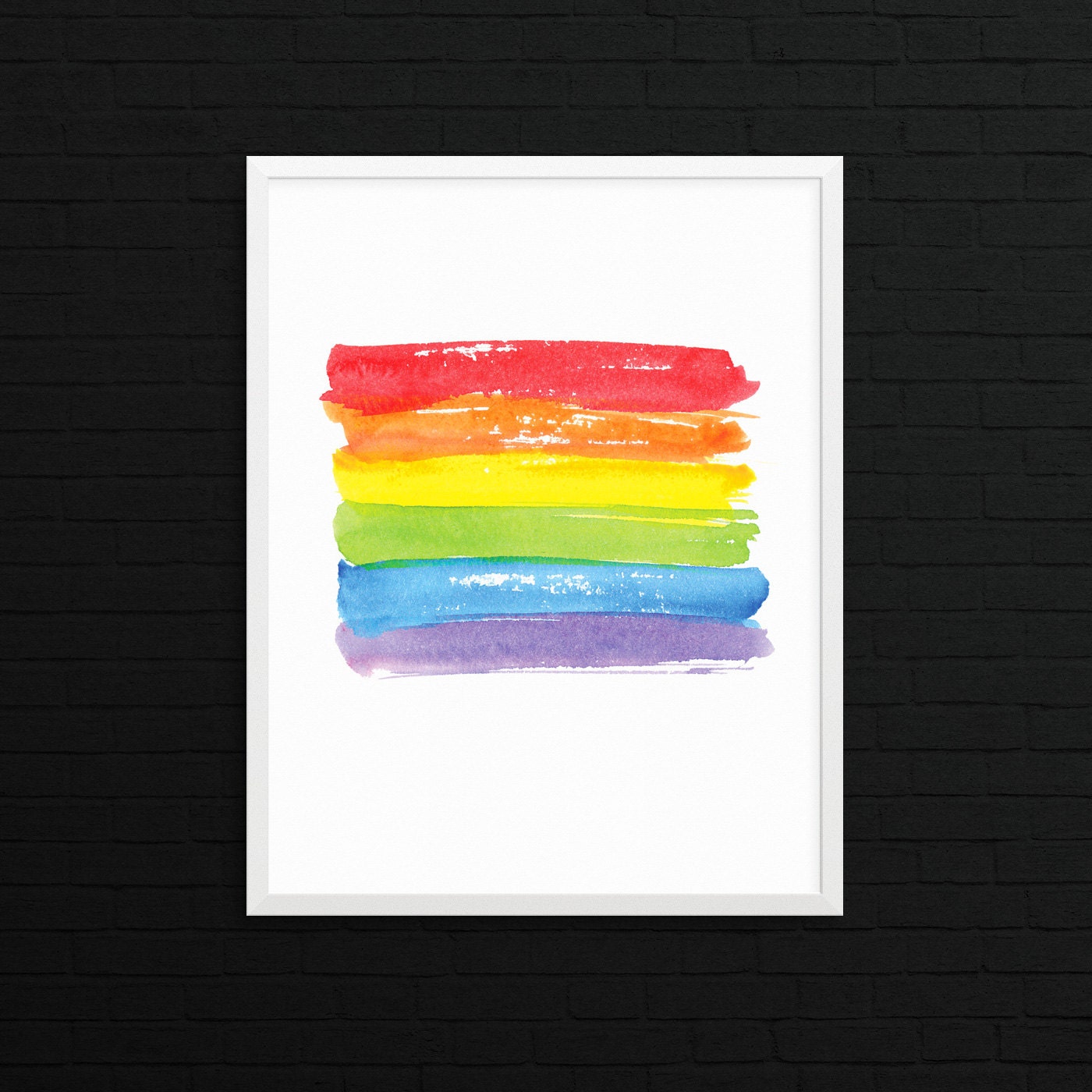 Rainbow flag watercolor painting. LGBT digital wall print