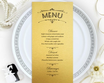 Luxury wedding menu cards printed on gold metallic cardstock | Dinner menus | Gold menu cards | Printed menu cards