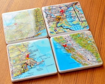 Map Coasters Map Coordinates Custom Map Coasters Personalized Map Graduation Gift Custom Coasters Tile Coasters Gift For Women Gift For Men