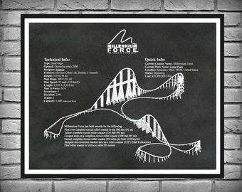 Millennium Force Roller Coaster Cedar Point Sandusky Ohio - Drawing Illustration - Art - Thrill Ride - Amusement Park Steel Giga Coaster