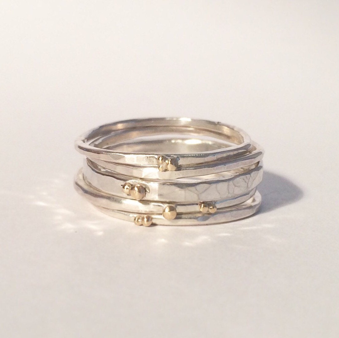  Silver  Stacking  Rings  with Silver  and Gold  Berries