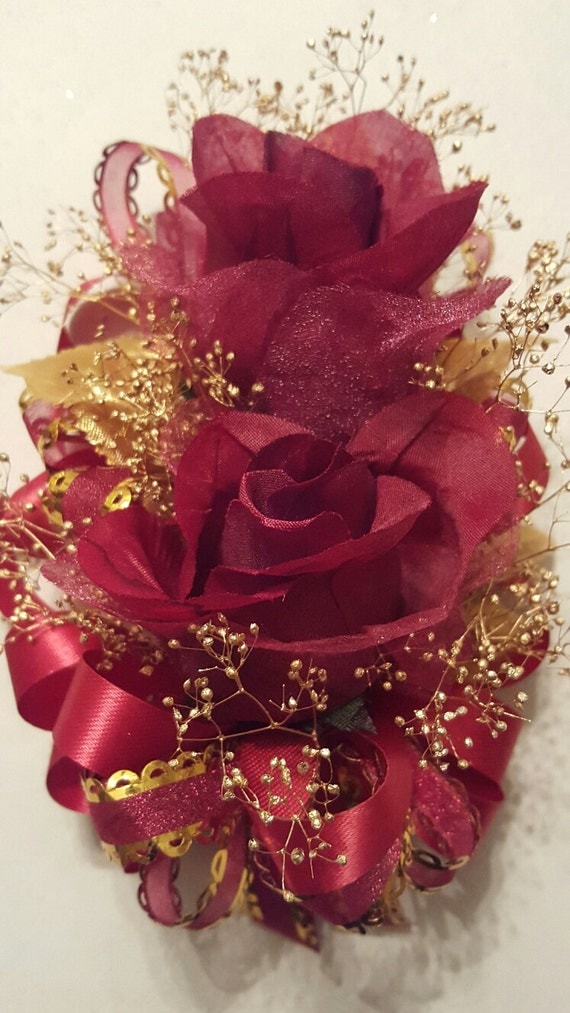 Burgundy and Gold Corsage or Wristlet for your Prom Wedding