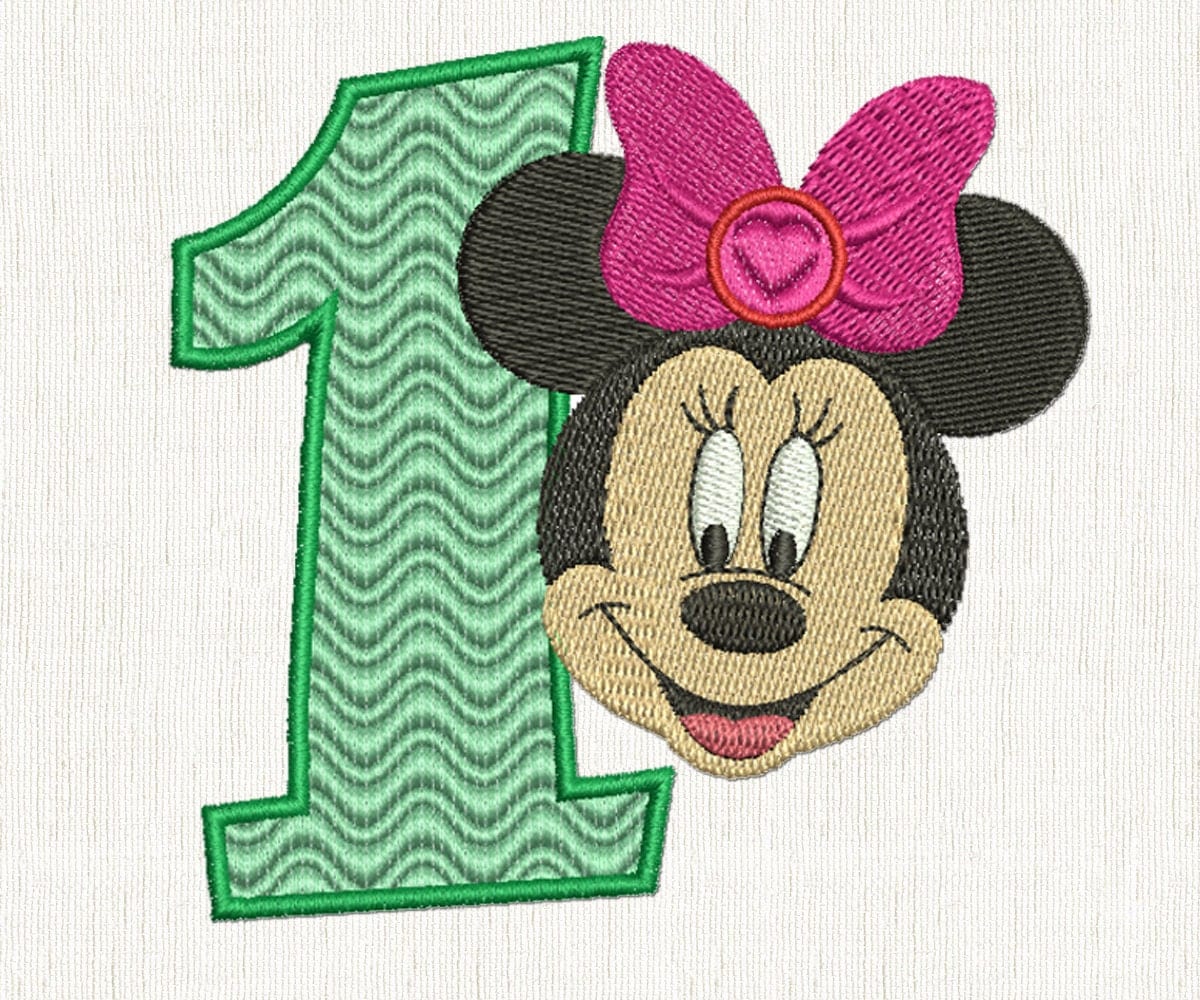 Minnie Mouse Embroidery First Birthday Machine Design Number