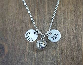 Personalized Volleyball Necklace - Hand stamped Name Volleyball Necklace - Name, Player Number Necklace - Volleyball Team Necklace