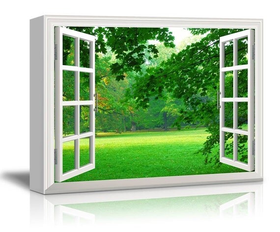 Creative Window View Canvas Prints Wall Art Park in Autumn