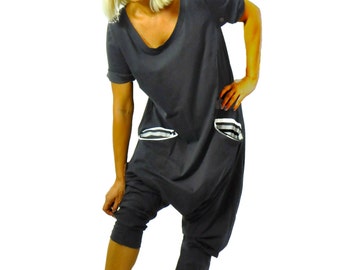 Black Harem jersey Jumpsuit/Women casual jumpsuit/Loose jumpsuit/Black romper/Oversize black jumpsuit/Plus size jumpsuit/Two pockets/G1253
