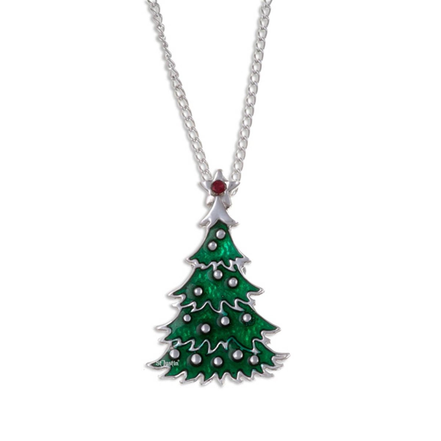 Pewter Green Christmas Tree Pendant Necklace Made and