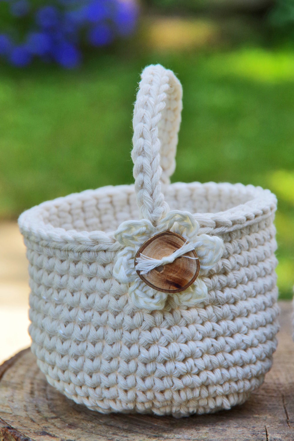 Flower baskets Girl Two Crochet Baskets gift Basket Wooden