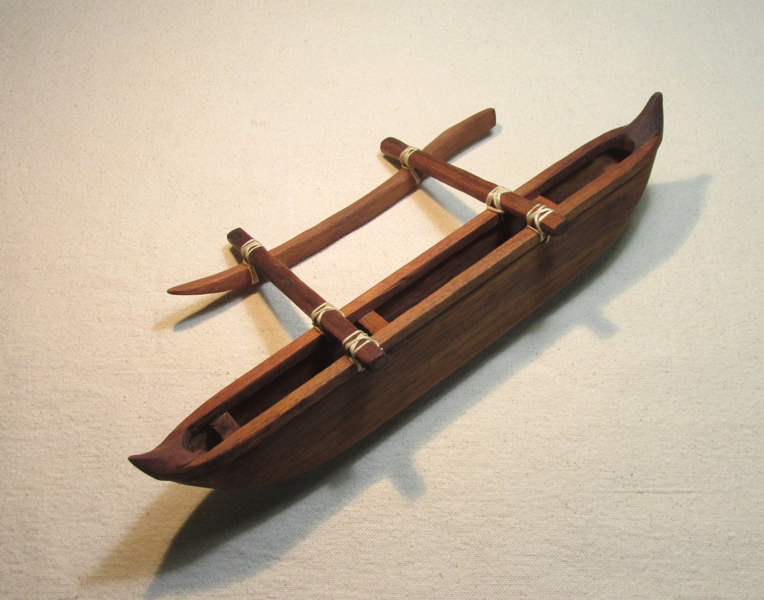 outrigger canoe model done in solid koa wood 3 person canoe