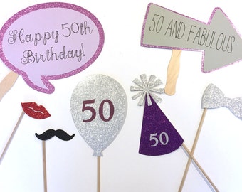 50th Birthday Party Props // Photo Booth // 50th Birthday Party Decorations // 50 and Fabulous