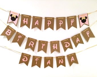 Pink and gold Minnie Mouse Inspired banner, happy birthday banner, pink and gold minnie mouse party decorations