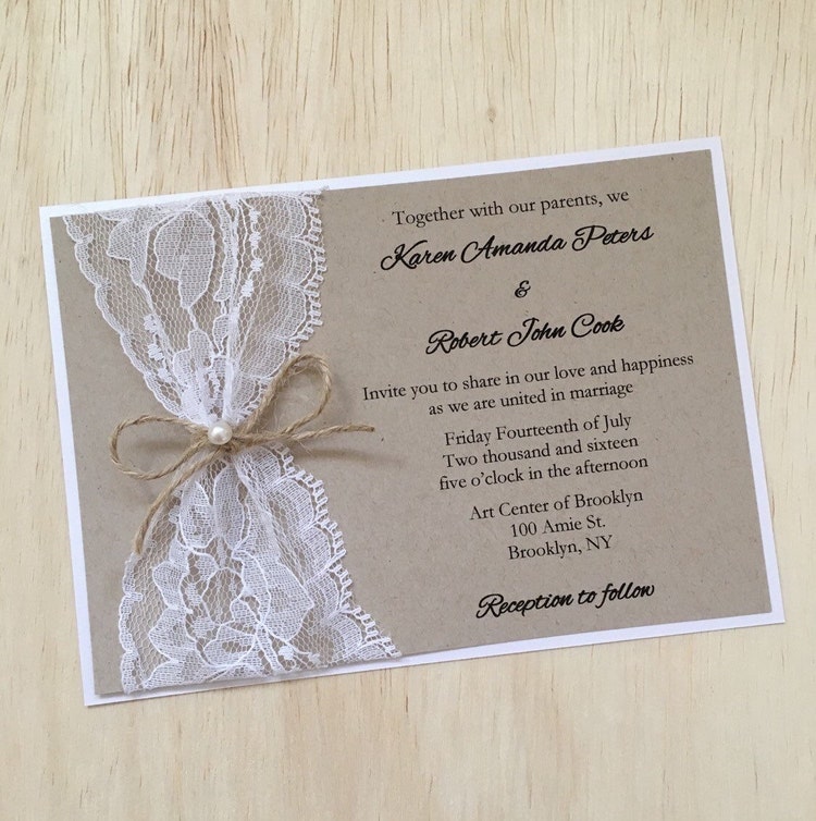 Rustic Wedding Invitation Lace Wedding By Rusticinvitesandmore