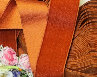 1 1/4" FRENCH SILK RUST ~ Antique French Velvet Ribbon Trim Victorian Vintage Wedding Sash Bow Millinery Hat Supply Trim Cocarde Work