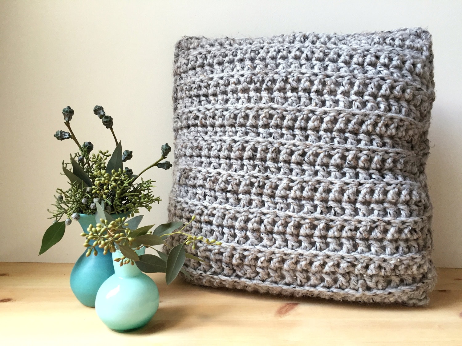 Light Gray Chunky Bohemian Throw Pillow