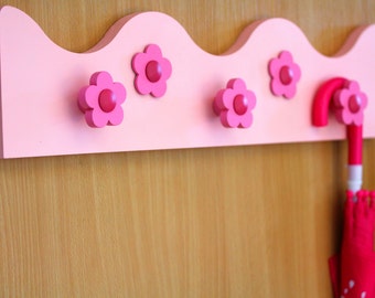 Pink wall rack, Hallway coat hanger, Nursery wall hooks, Decorative wooden knobs, Kid furniture, Hooks and fixtures, Home and living