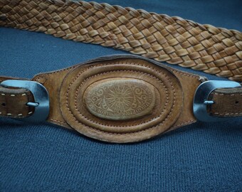 Vintage Leather Chain Belt. a very rare female belt. Poland 1950 - 1960. brown leather belt.