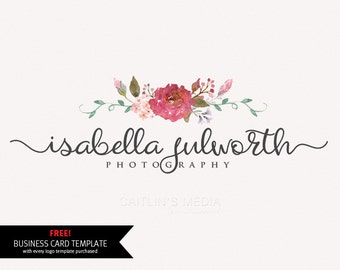 Photography logo design - Watercolor logo - flower wreath logo - photography watermark Logo - DIY psd logo script font included