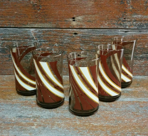 Vintage Glassware Brown Swirl Drinking Glasses Retro