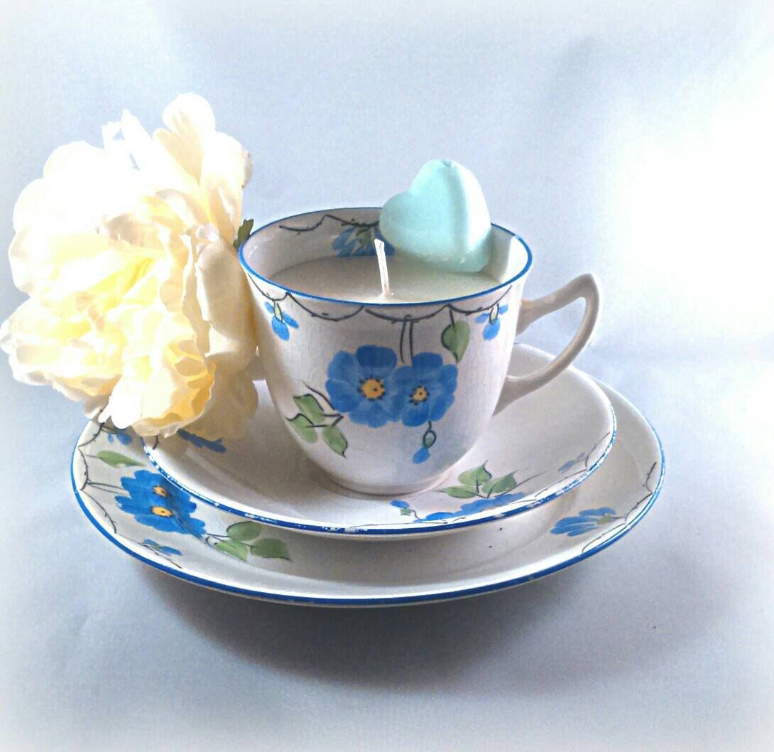 Blue Flowers Cup Candle scented cup candle teacup candle