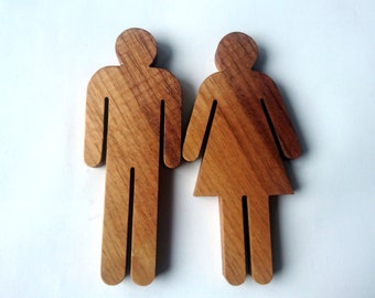 Birch Plywood WC Sign for Men and Woman Restroom by PongiWorks