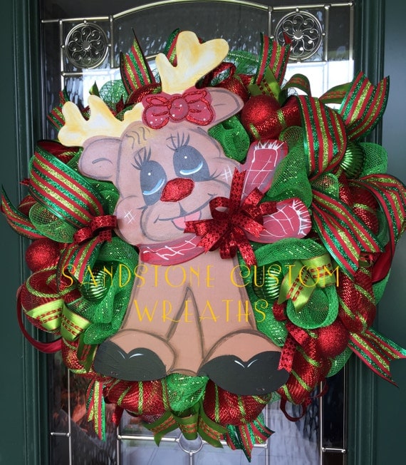 Colorful Deco Mesh Reindeer Wreath