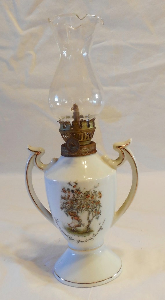 Vintage Miniature Holly Hobby Oil Lamp