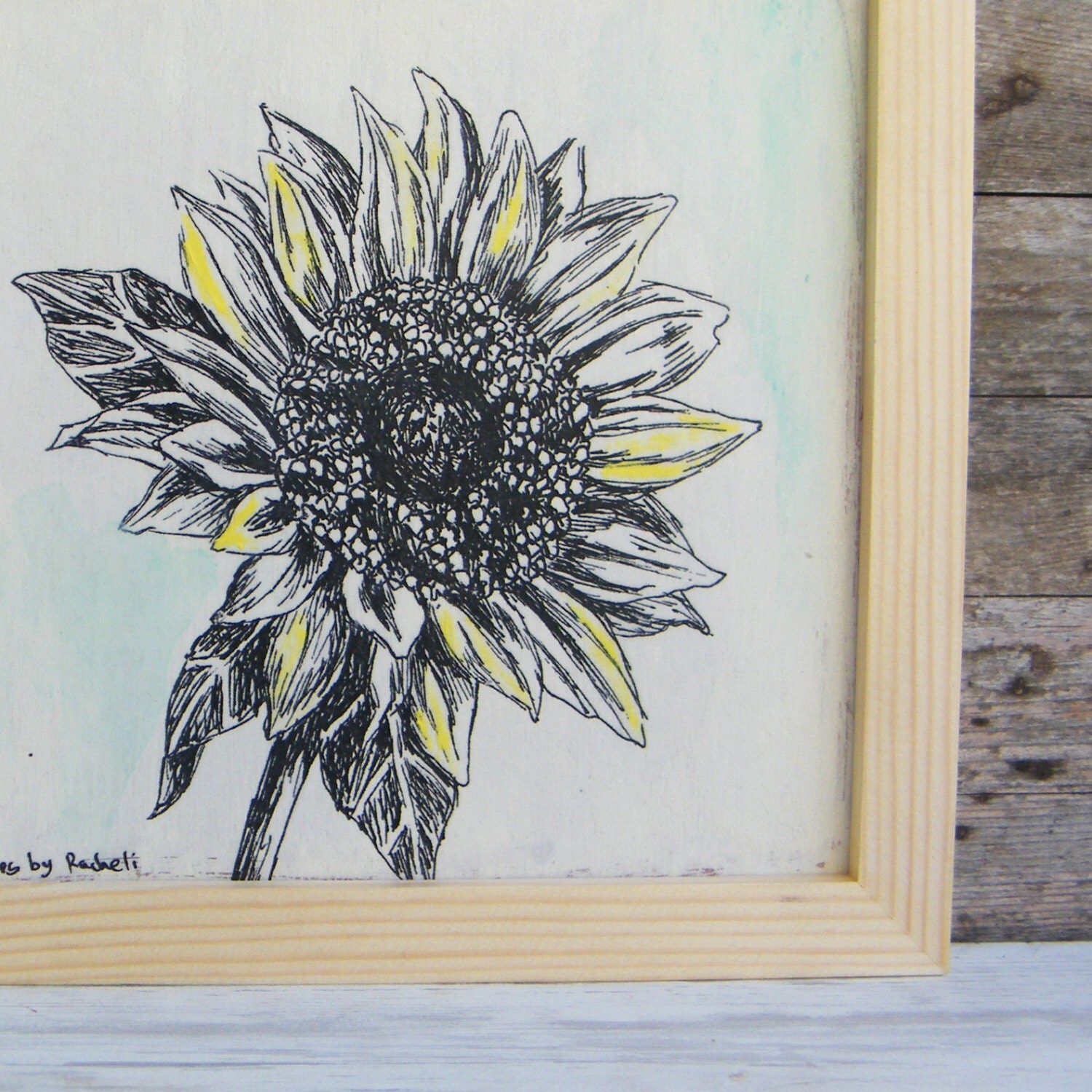 Framed wall art Sunflower print Print on wood Hipster room