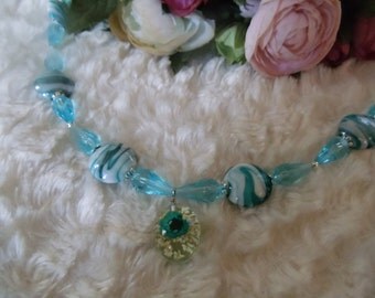 Virginia statement chain Ibiza ethnic hippie Bleu/white/silver