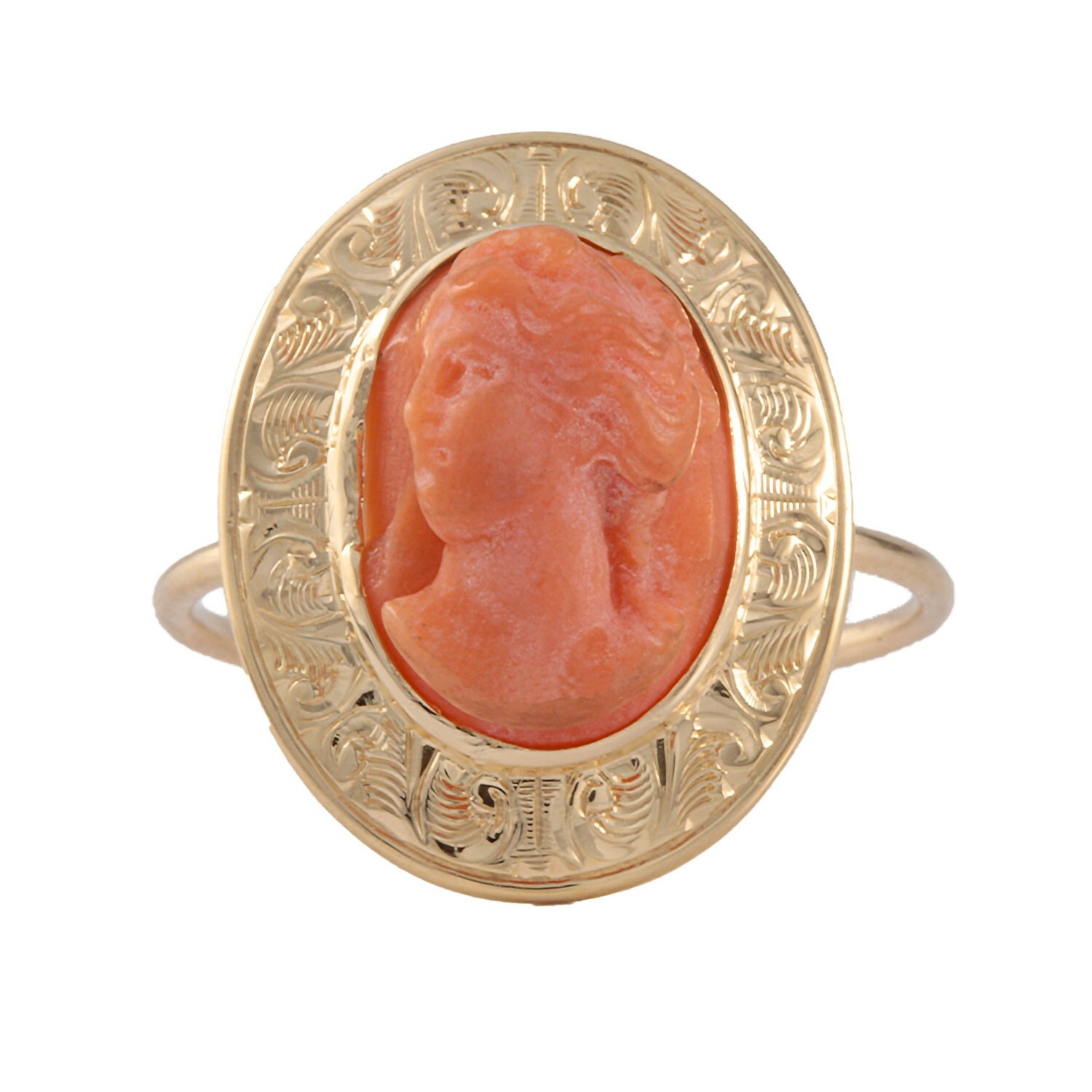 Antique carved coral cameo ring Handmade ring hand carved
