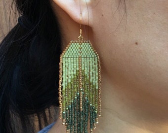 Klamath Lake Native American Earrings Fringe Earrings Beaded Earrings Seed Bead Earrings Boho Earrings Southwestern Gemstone Earrings