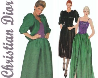 Christian Dior, Vogue 2834 sz 10 b 32.5 UNCUT, Designer Gown, Couture Dress, Dior Dress, Fit and Flare Dress, Evening Gown, 80s Prom Dress