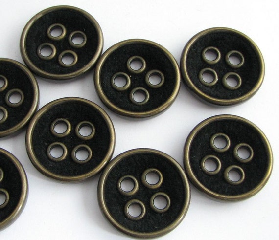 8 Black metal buttons fabric covered flat buttons 24 mm