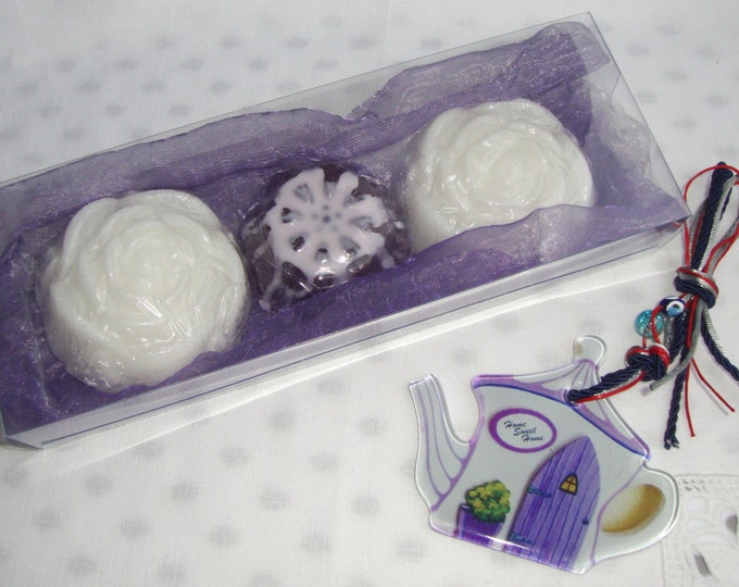 Tea Party Gift Set, Unique gift for tea lover, Exclusive Purple Hostess Gift Tea Time Luxury Soaps and Bubbles Spa Set, Home Decor Gift Idea