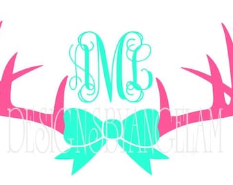 Deer Antlers & Bow Monogram Initials SVG Digital cutting file Instant Download - Use on your cutting machine Vector